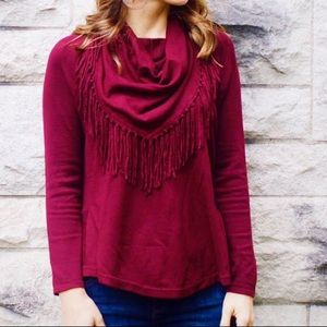 Central Park West Cowl Neck Fringe Sweater